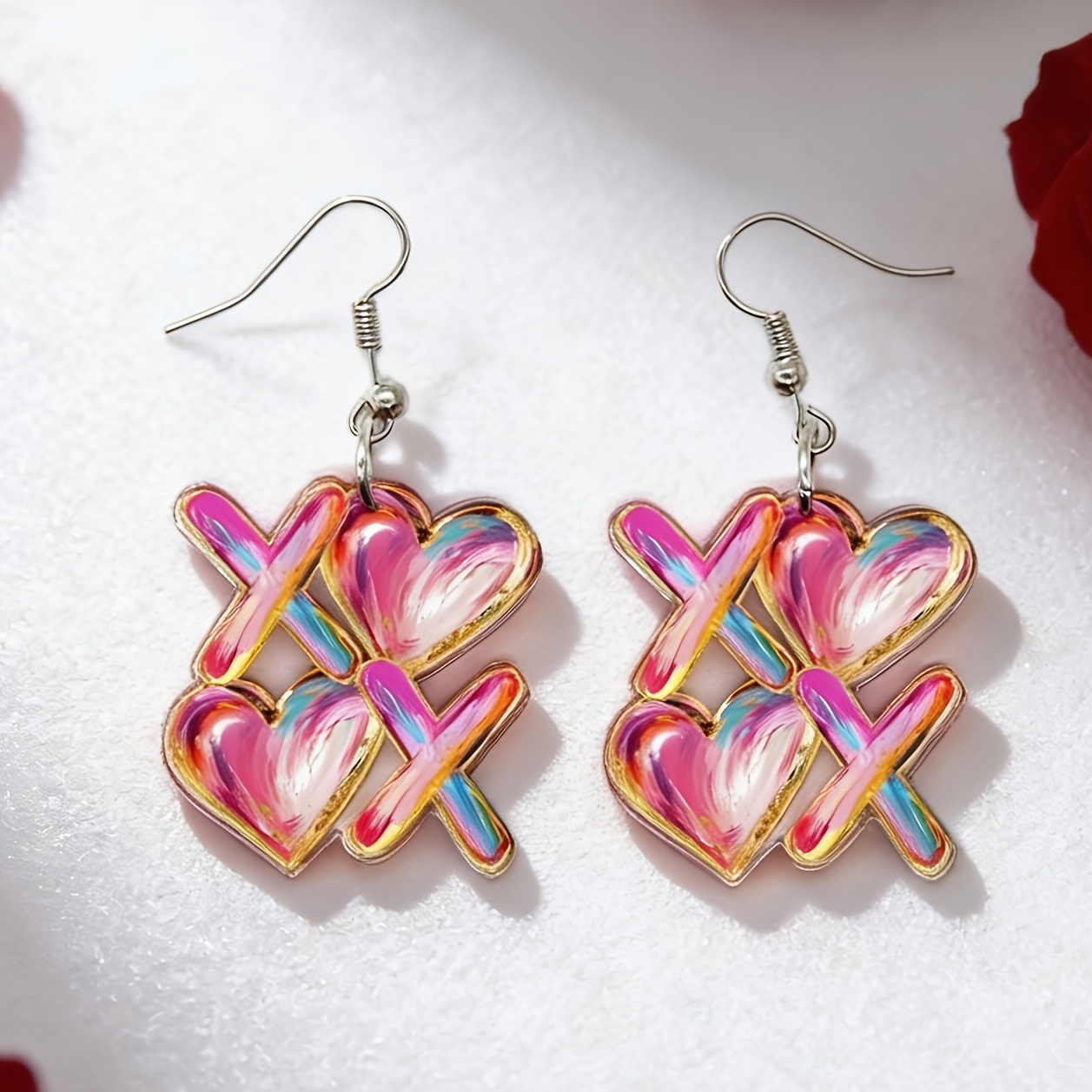 Cute XOXO Heart-Shaped Acrylic Cartoon Earrings for Valentine's Day