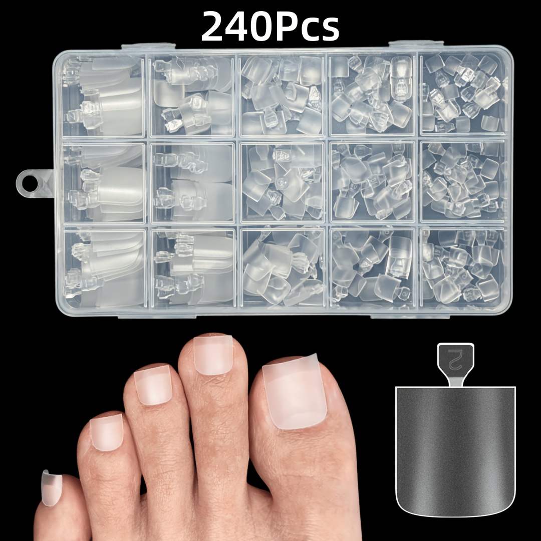 TEMU 240pcs/box Suitable For Salon & Diy Press On Toenail Tips - Short Square Full Cover False Nails With Pre- Clear Gel Tips, Pre-made Short Length