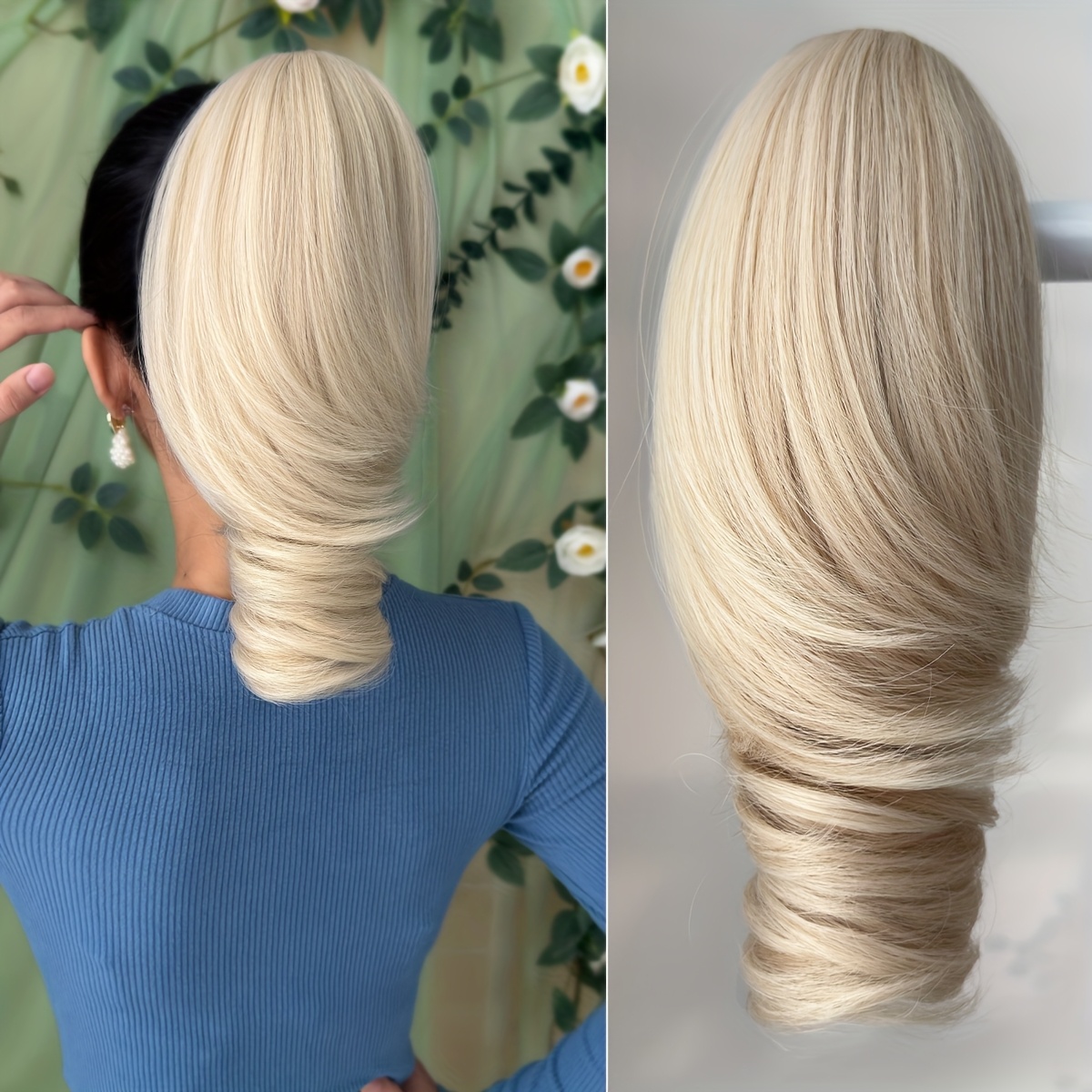 Image of Claw Shaped Ponytail Extension Hair Accessory Gradient Gray Gradient 10 Inch Deep Wave Heat-resistant Fiber Synthetic Ponytail Wig, Suitable For Women's Christmas, Halloween Parties And Daily Use