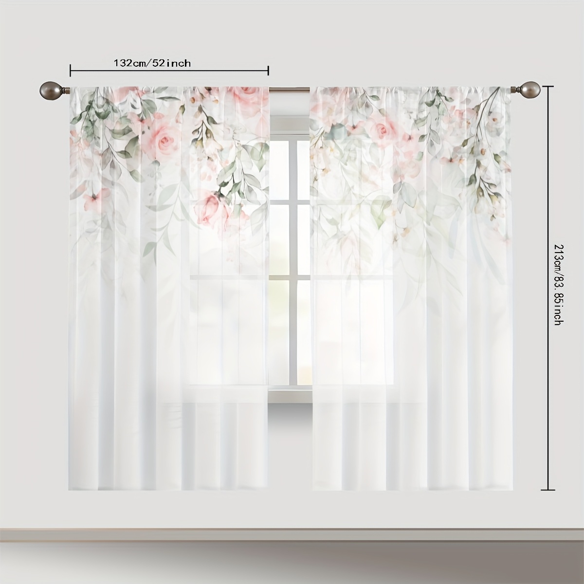 TEMU 2pcs Hand-painted Red Flower Leaf Curtain Curtain, Bar Gauze Curtain, Living Room Bedroom Curtain, Room Decoration, Party Festival Decoration,