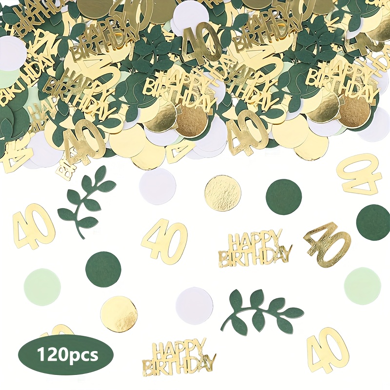 Image of 120pcs Sage Green Leaves Happy 40th Birthday Confetti - Old Men, Women's Birthday Birthday Desktop Decoration Confetti - For 40th Birthday Party, Anniversary, Tabletop Decoration Supplies