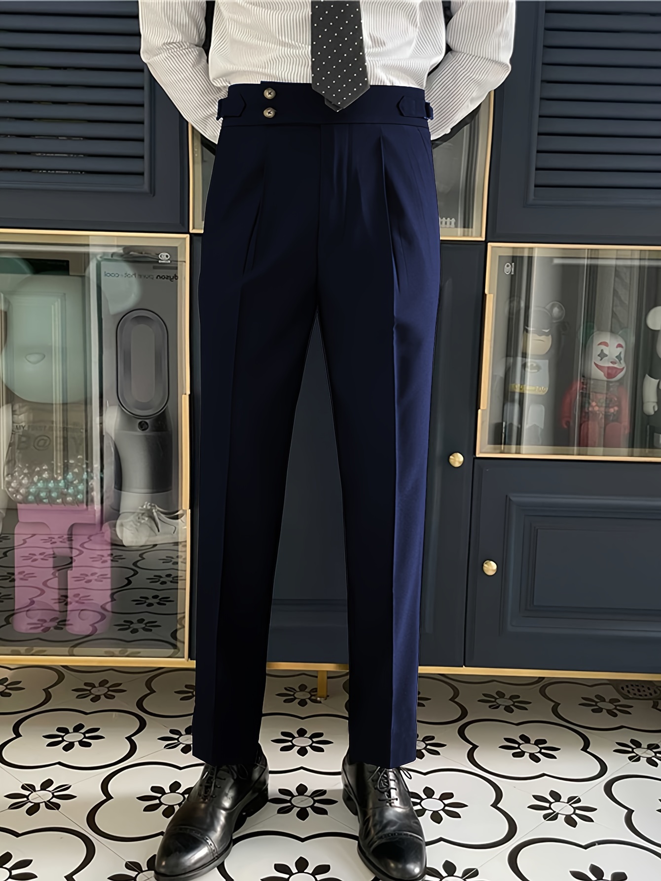 slim fit dress slacks Men's Business Casual High Waisted Pants Slim Fit Dress Pants – chicoud main image 0