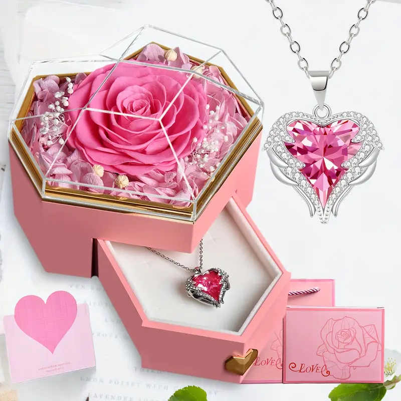 1pc eternal rose necklace jewelry gift box for mom ideal for mothers day birthday anniversary for sister daughter grandma girlfriend friends graduation christmas thanksgiving valentines day details 2