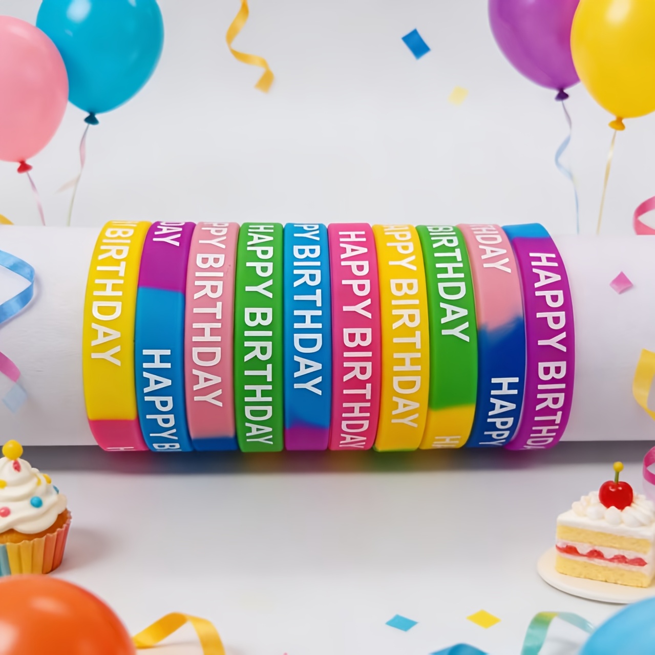 TEMU Gift For Her/him Birthday Silicone Wristband, Multicolor Birthday Wristband, Happy Birthday, Birthday Party Favors Gifts, Holiday Party Supplies