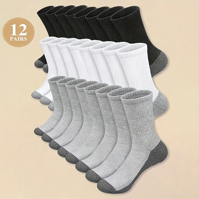 E-shop 12 Paar Unisex Color-Block Wadenhohe Socken, Atmungsaktiv, Warm, Lang, Casual, Sportlich, , Grau, Weich & Bequem, Für Alle Jahreszeiten, ,