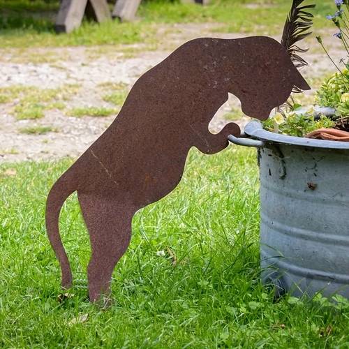 eine rustikale katzen-gartenstatue aus metall für den landkreis - eine klassische außendekoration für den hof - langlebiges, freistehendes - kein erforderlich - eine für muttertagsgeschenke - erdtöne oberfläche