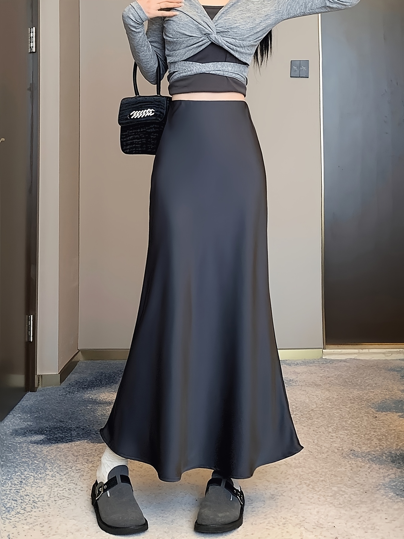 women's satin mermaid skirt long a line midi skirt fish tail