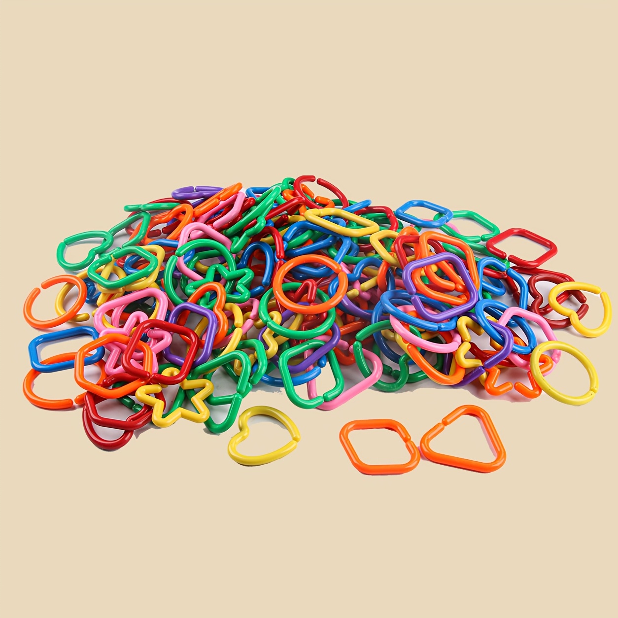 TEMU Jeu éducatif pour enfants de 62 pièces en sachet, à anneaux à encliqueter, chaîne à maillons géométriques à assembler, anneaux de chaîne à