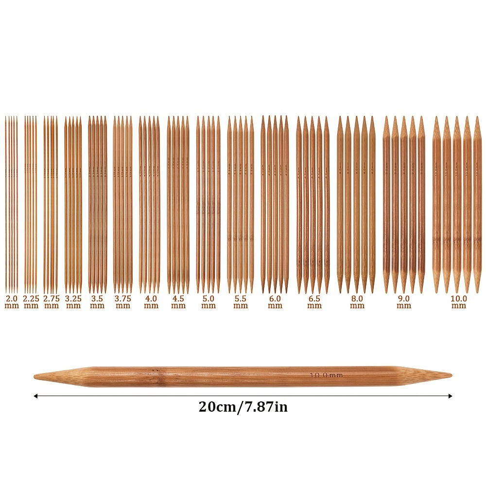 E-shop 75-teiliges Komplettset Bambus Doppelspitzennadeln (DPNs) - 15 Größen (2,0mm-10,0mm) Kurze Gerade Stricknadeln mit Spitzen für Pullover, Socken,
