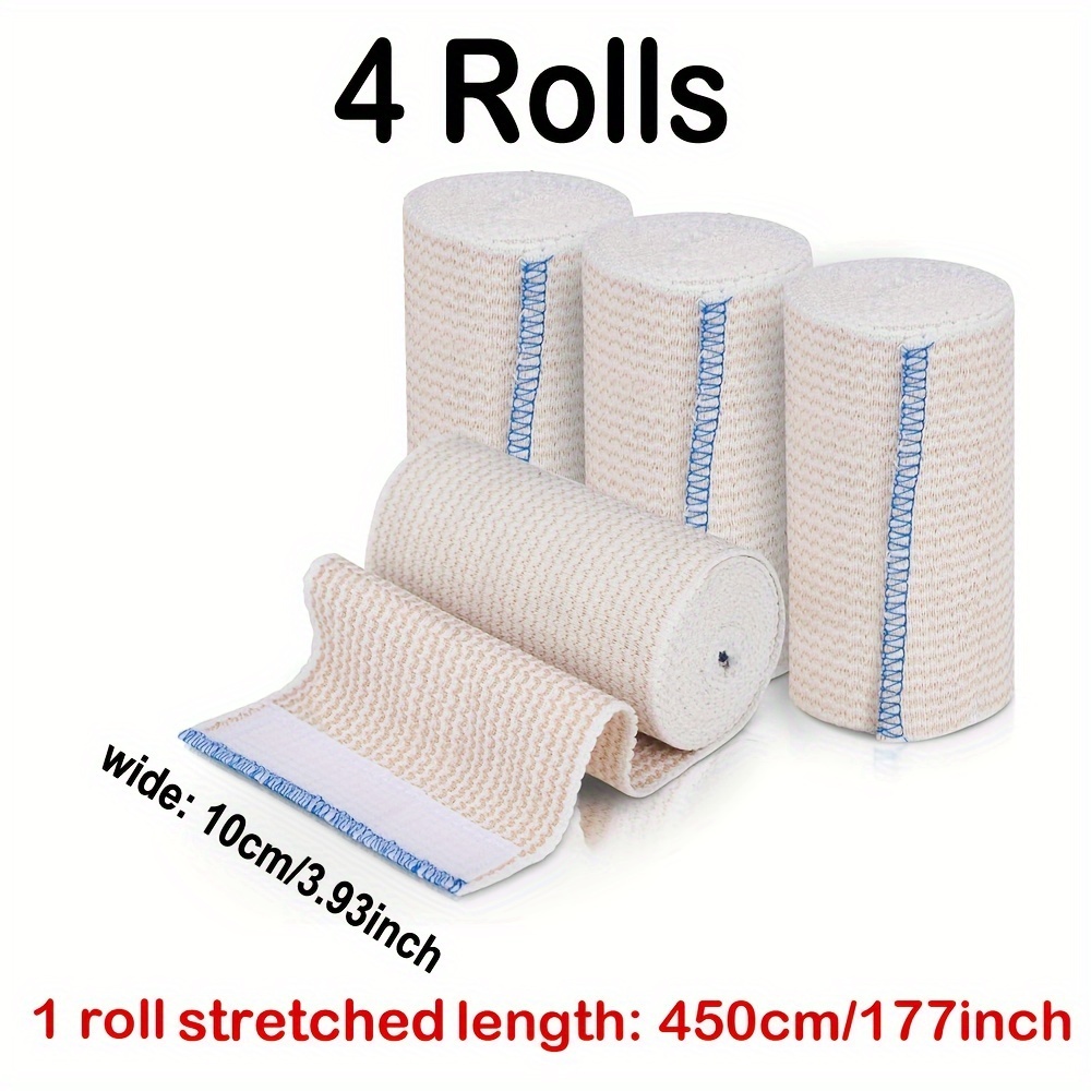 4 Rolls Elastic Bandage Wrap With Self Closure On Ends Compression Bandage For Legs, Knees, Ankles, Wrists, Elbows, Shoulders, Athletic Stretchable Bandage Wrap
