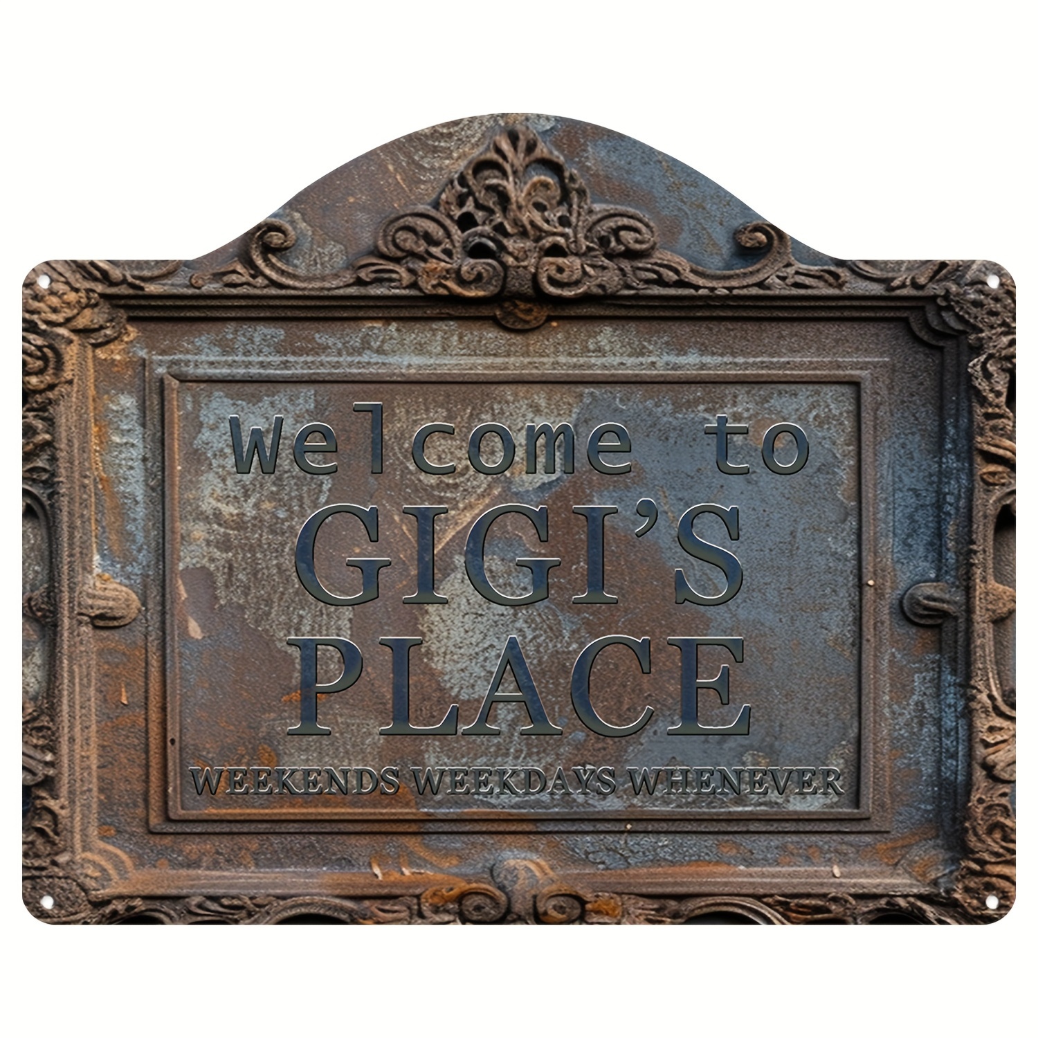 

Vintage Aluminum Decorative Sign "welcome To Gigi's Place" - Multipurpose Wall Hanging Plaque For Home, Office, Farmhouse, Bathroom, Bar, Garden Decor (11.8" X 9.8")