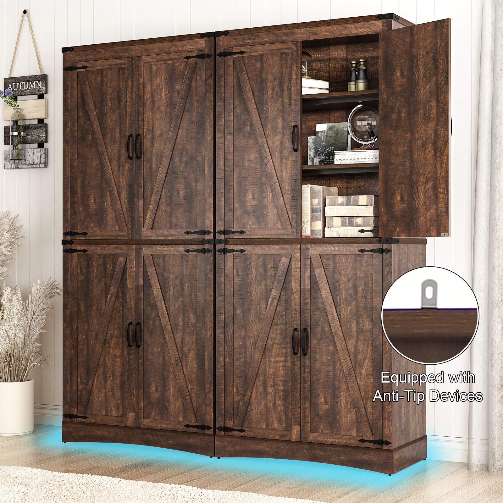 71in Farmhouse Tall Pantry Cabinet with Adjustable Shelves