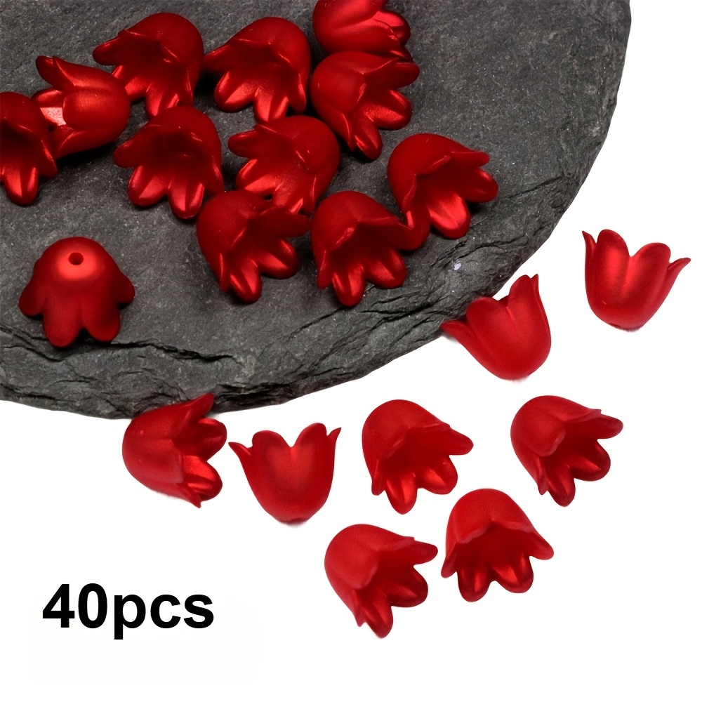 E-shop 40 Stück Große Rote Glockenblumen-Perlen Accessoires | Orchidee Zubehör Material Haarnadel Ohrring Bastelset für Weihnachts-