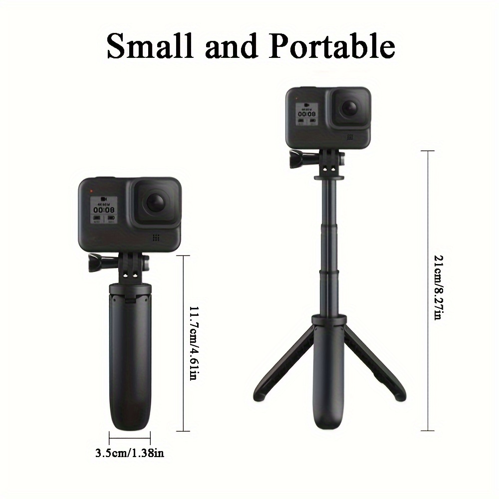 

1pc Support de trépied pour bâton à selfie extensible, bâton à selfie portable pour GoPro Hero 11/10/9/8/7/6/5, noir, DJI , 360, AKASO Action Camera, kit d'accessoires batterie