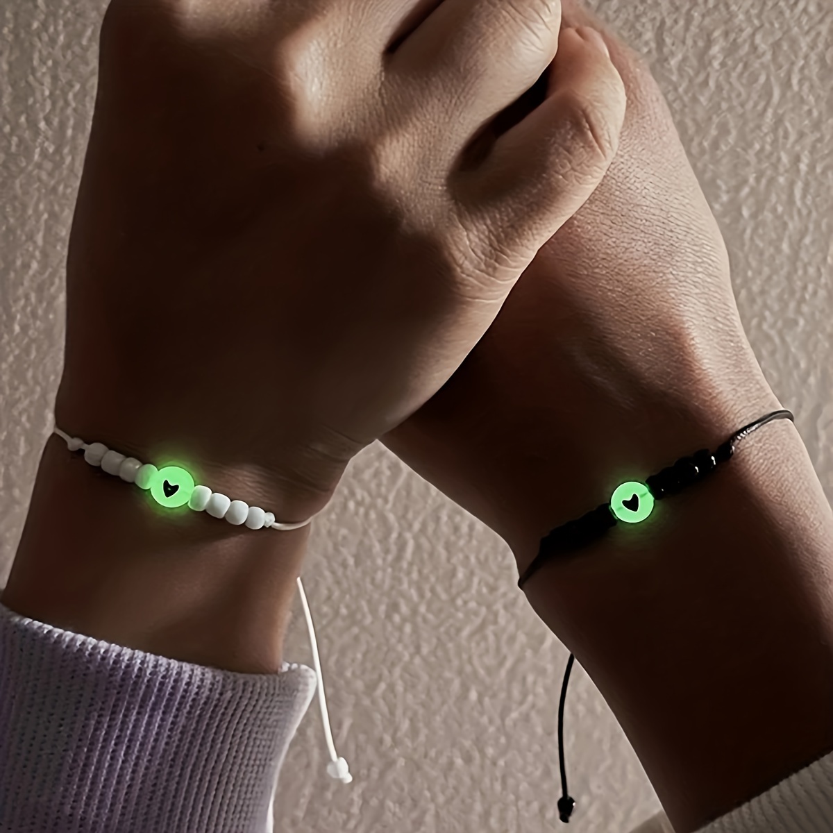 Adjustable Luminous Heart Bead Bracelets for Couples & Friends