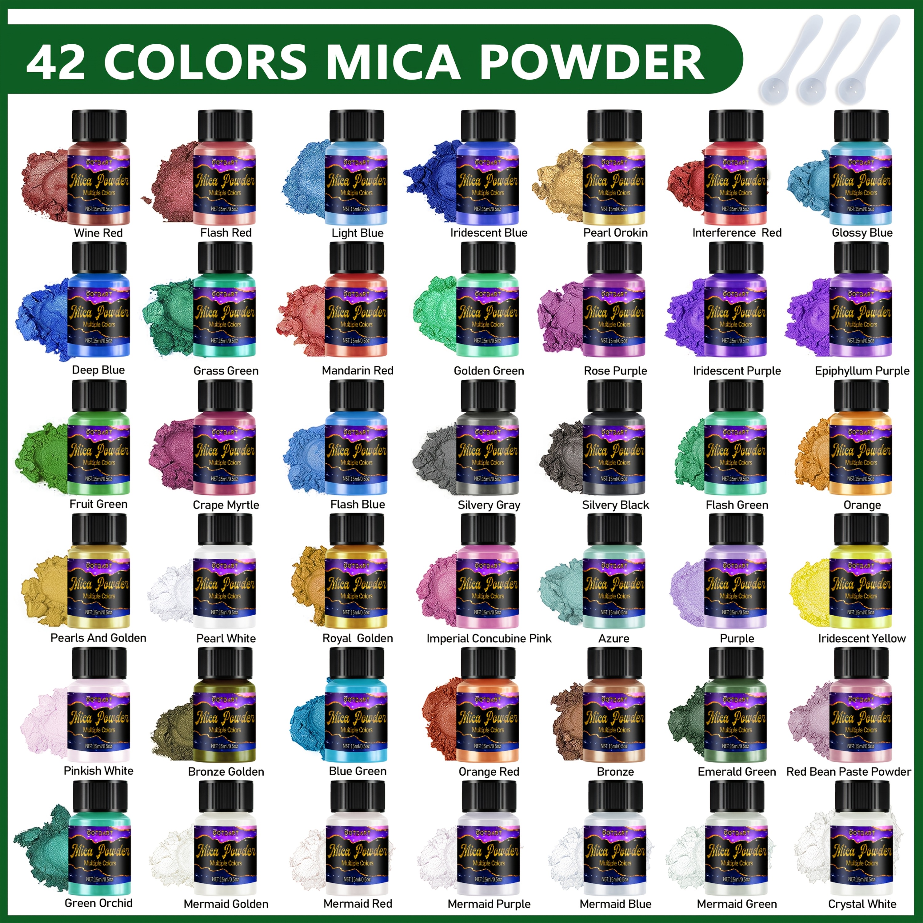 Image of Ootdart 42 Colors Mica Powder, Pearlescent Powder For Jewelry Making, Epoxy Resin/ Resin For Candle Making, Color Dye, Painting, Slime, Art Crafts, Each 15ml