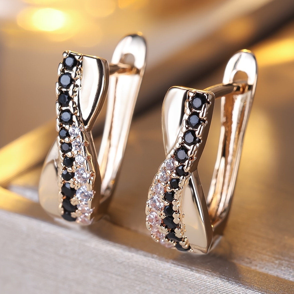 Women's Golden Yellow Micro-Pave Stripe Design Earrings