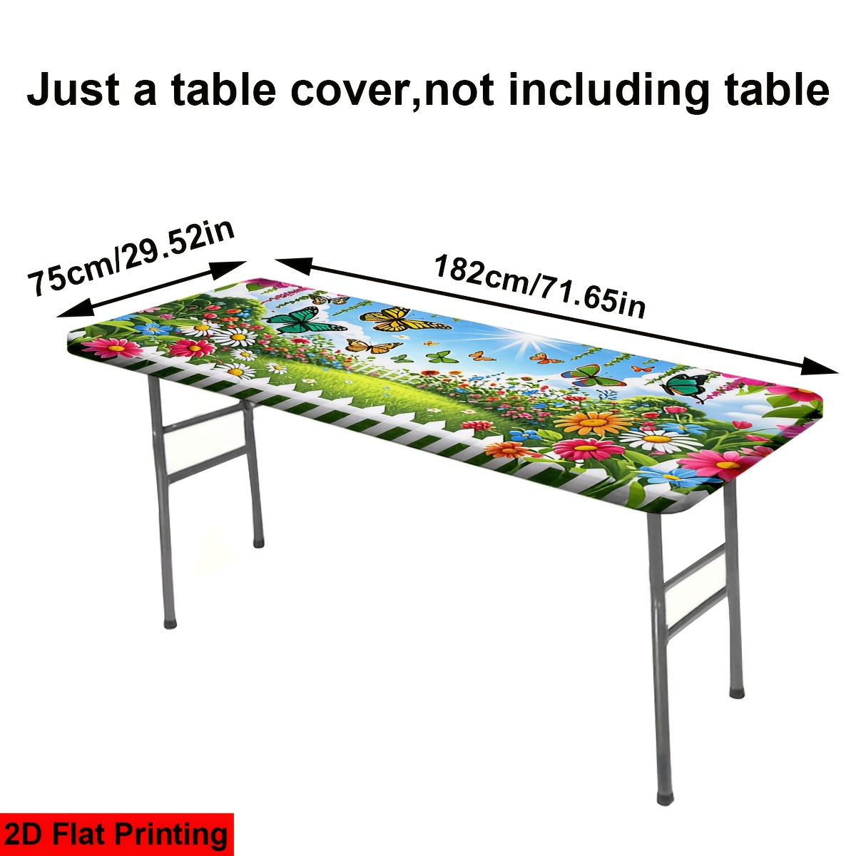 TEMU 1pc 4/ 6ft A Colorful Garden On A Printed Elastic Tablecloth, Washable Outdoor Table Cover With Elastic Edges, Perfect For Camping, Picnics, And