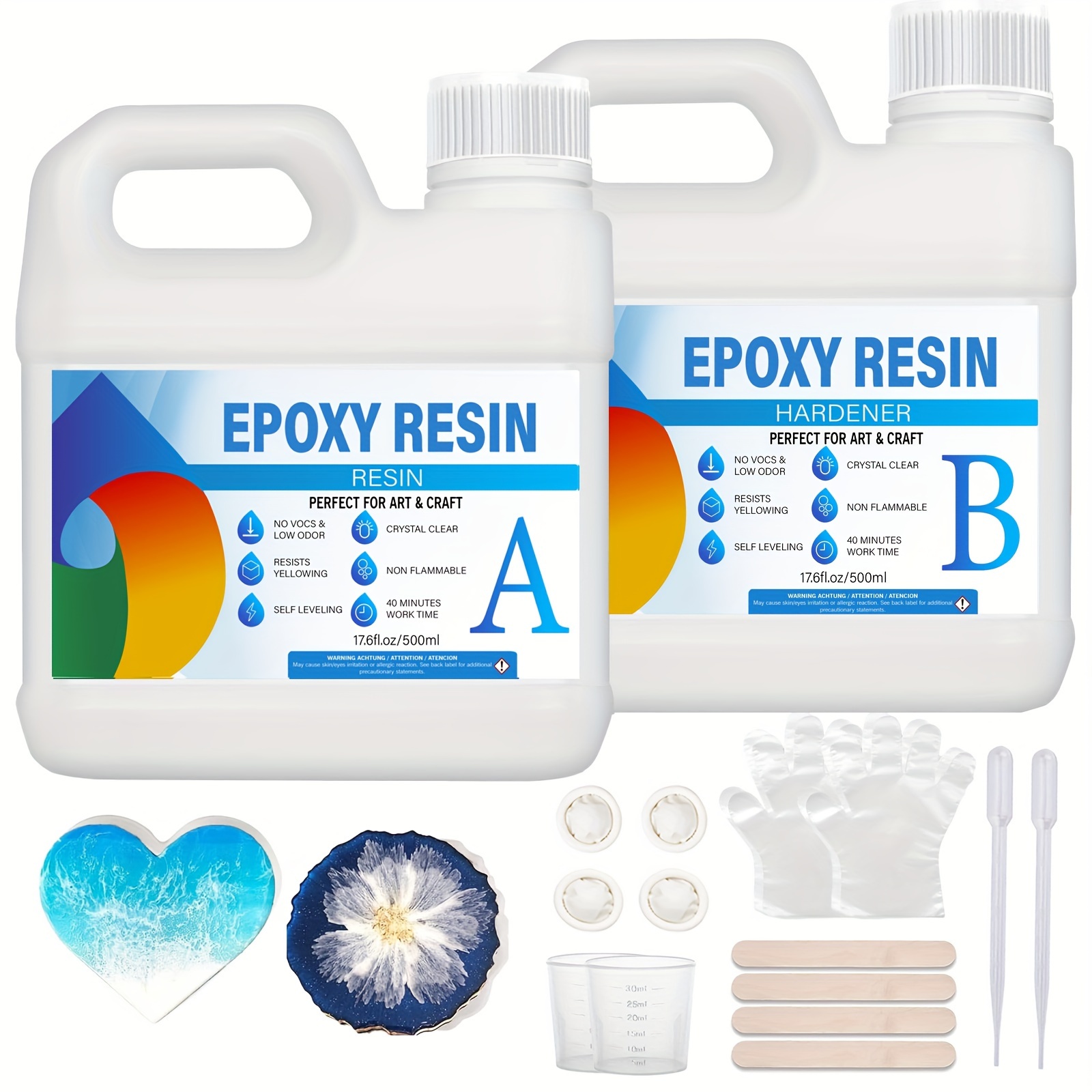 

Epoxy Resin Kit, Crystal Clear Epoxy Resin, No Yellowing No Bubble Self Leveling Coating Casting Resin For Table Tops, Art Crafts, Jewelry Casting, Diy Projects 1:1 Ratio