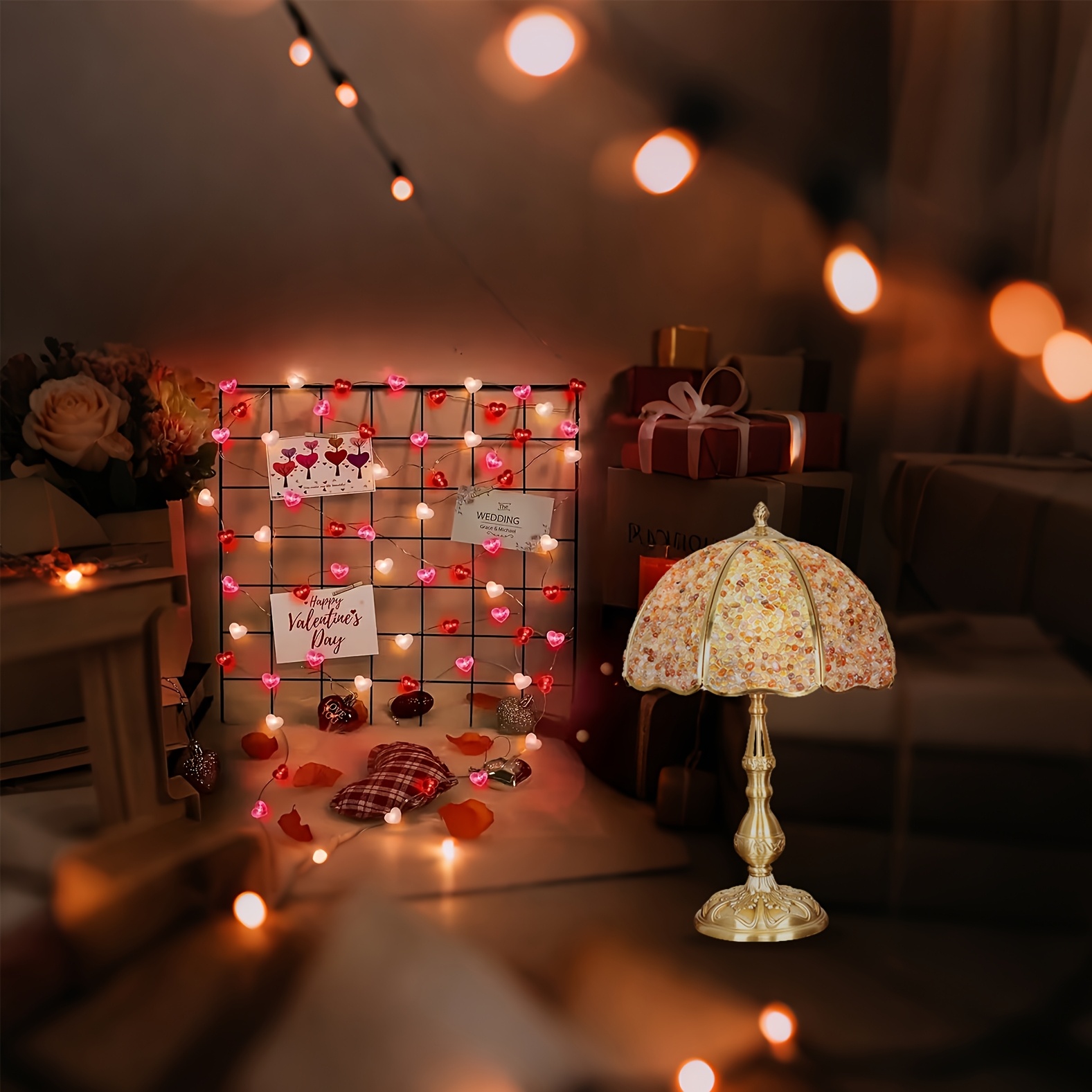 TEMU 1 X Guirlande Lumineuse LED de Cœur pour la Saint-Valentin, 20 LED Rouge et Rose, Cœurs , Éclairage , Décoration Intérieure pour ,