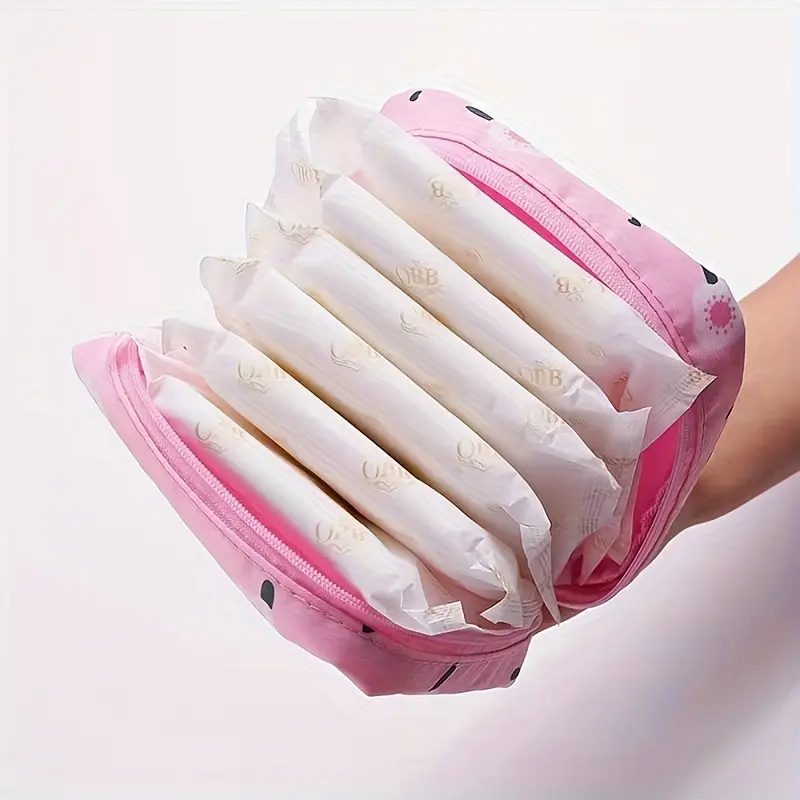 in this cute sanitary napkin storage bag is a portable red pouch for makeup items menstrual products and its durable easy to clean and convenient featuring a with a zipper Product details 4