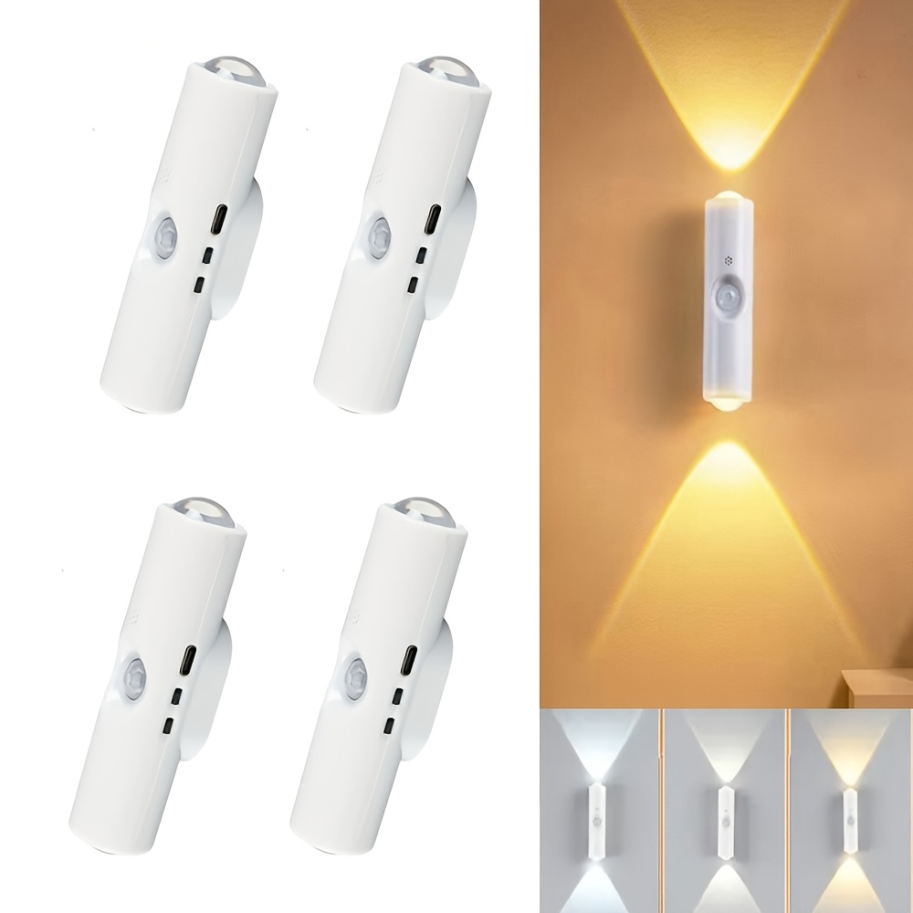 TEMU 4/6pcs Wall-mounted Sensor Lights, Rechargeable Led Intelligent Lights, Up And Down Sensor Lights, Dimmable, Bedroom Night Lights, Indoor Living