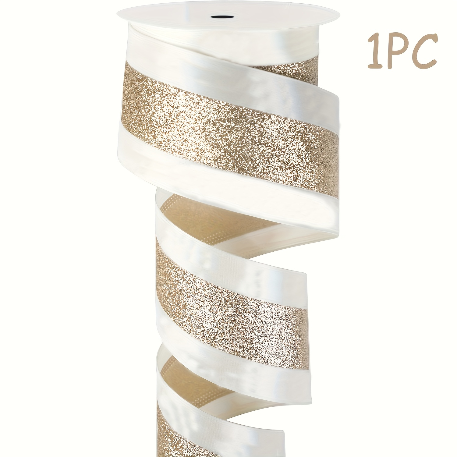 TEMU 1 Rouleau de Ruban de Noël à Rayures Pailletées, Clair, Convient pour Décorations de Sapin de Noël, Emballage Cadeaux, Arrangements Floraux,