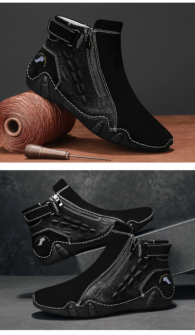 [Handmade Boots] Large Size Men's Boots | Zippered Slip-on Upper 38-48 Octopus Mid-top Rubber Sole Handmade Outdoor Boot Casual Walking Shoes