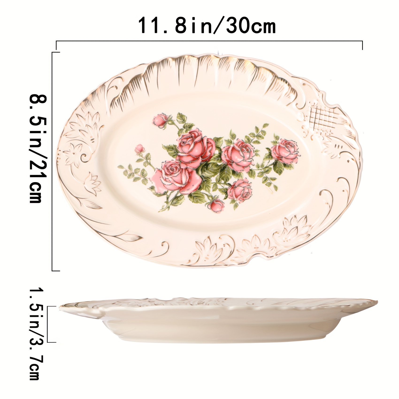 Elegant 12-Inch Golden-Embossed Ceramic Fish Plate - Oval, Large Serving Dish for Steamed Fish & More - Perfect for Home And Commercial Use