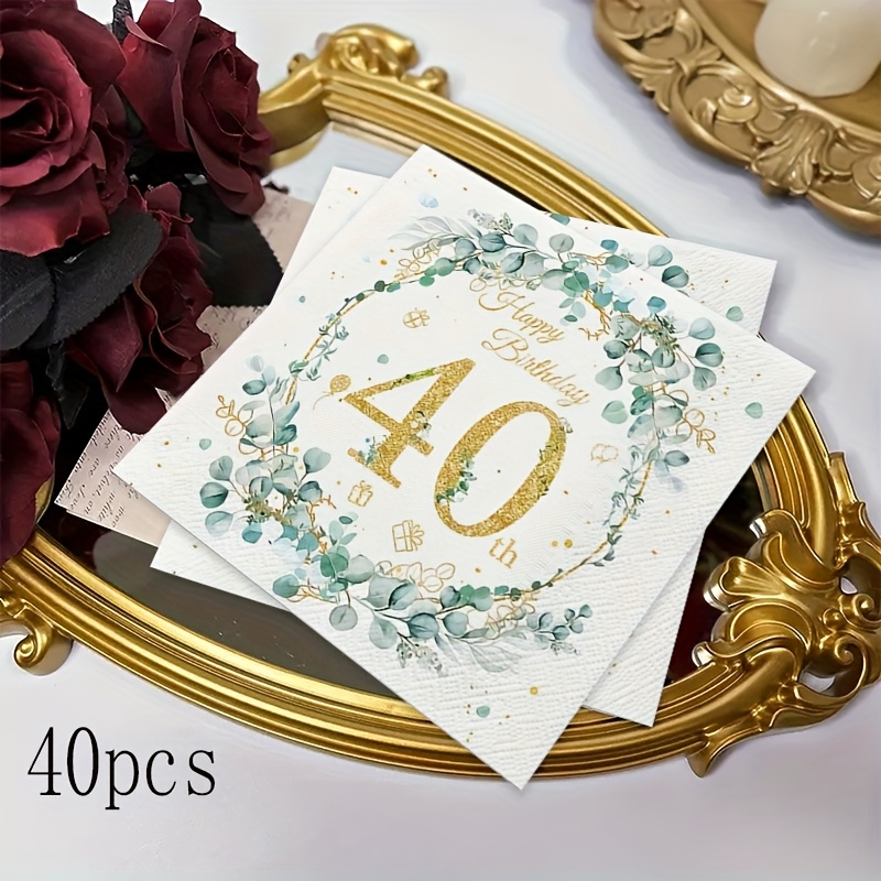 TEMU 40pcs Set | New Arrival Party Supplies Party Packs Party Napkins Set | Eucalyptus Aesthetic Celebration Adult Gathering Decor | 40th Theme Inner