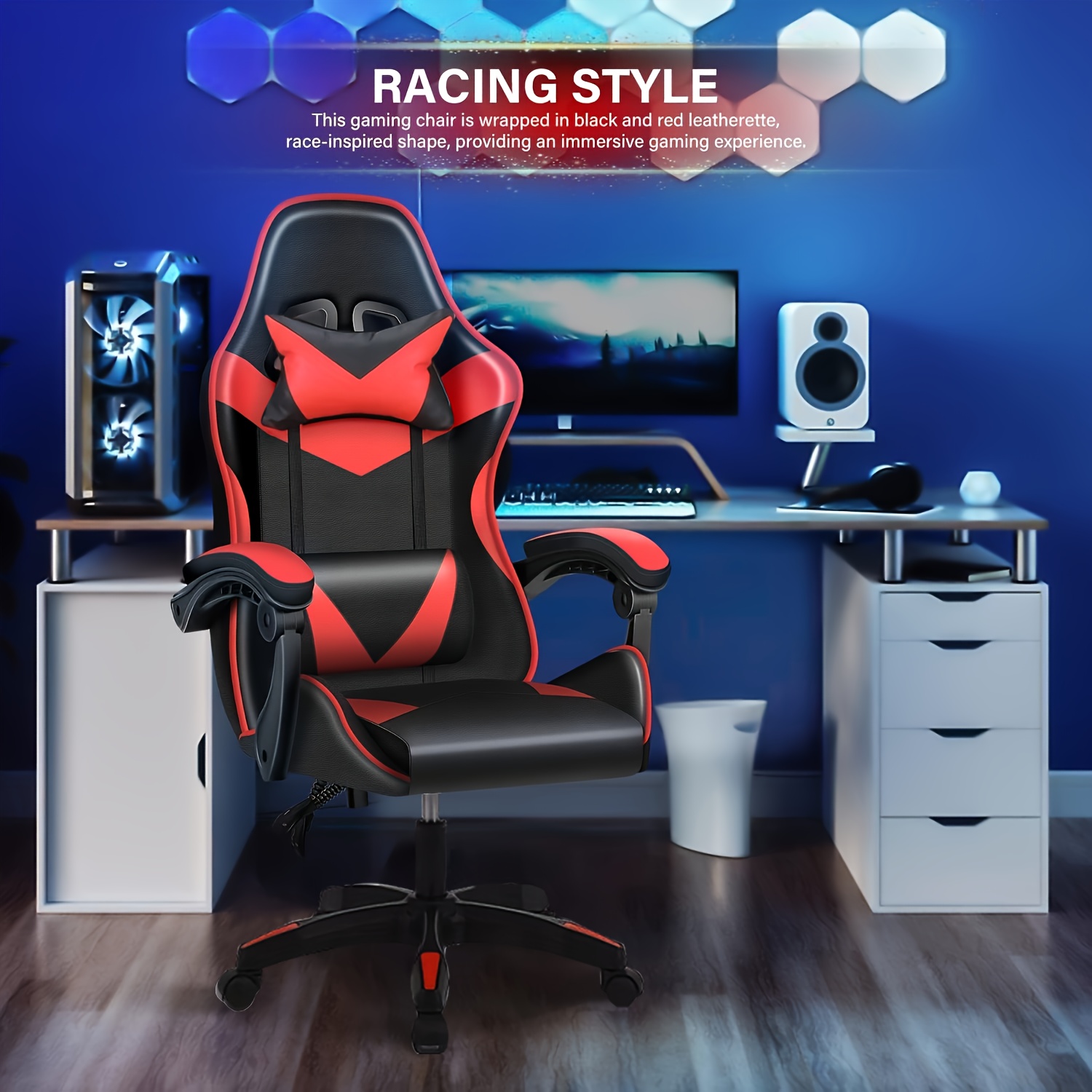 Ergonomische gamingstoel met voetensteun