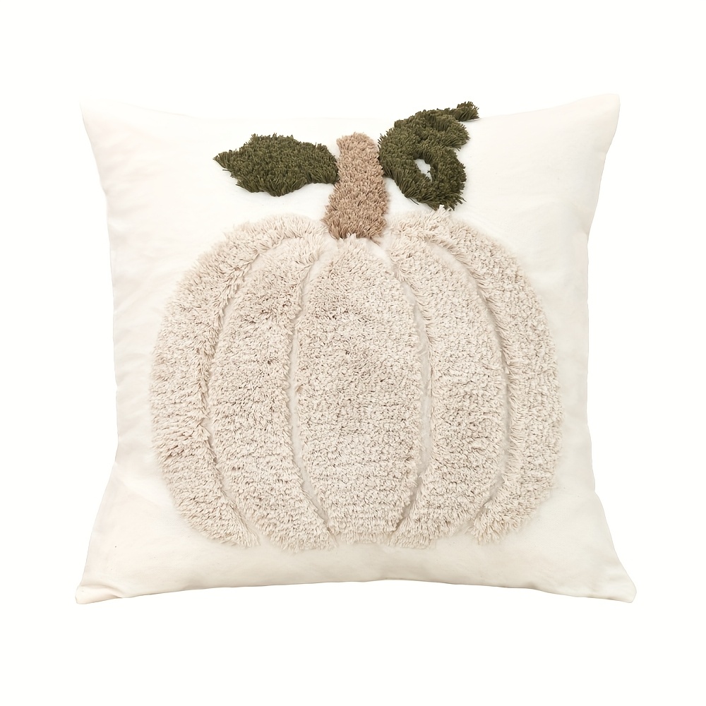 1pc Of Halloween Plush Circle Pumpkin Without Pillow Insert, 3d Pumpkin Embroidered Cushion Cover For Living Room, Sofa, Bedroom, And Festive Party Decoration