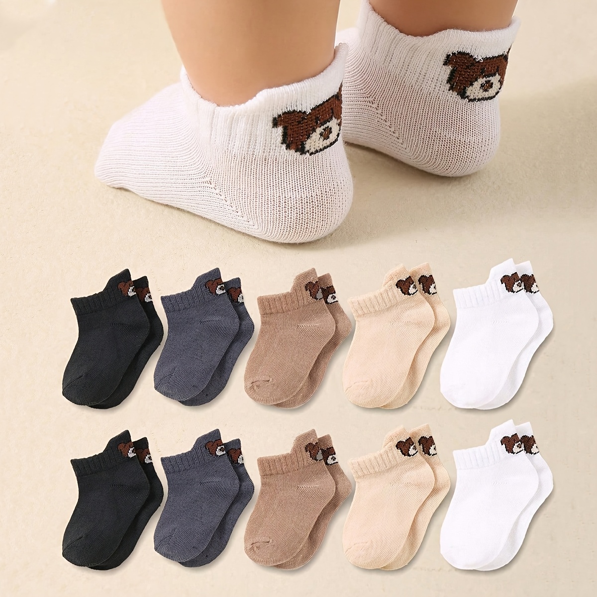 10-pair Infant And Toddler Solid Color Bear Short Socks