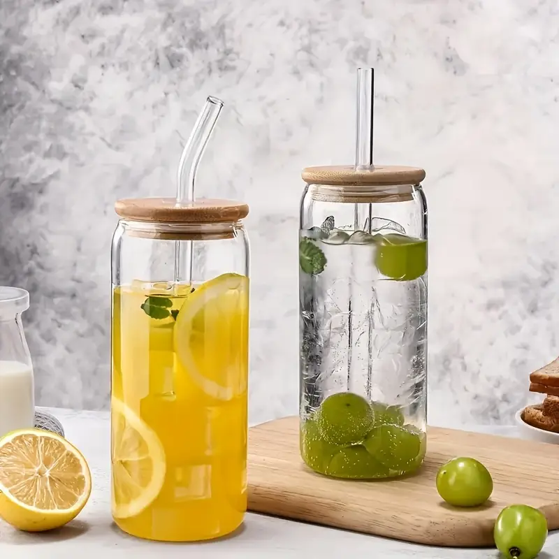 6pcs 18 6oz bamboo lid glass mason jar cups with reusable straws cleaning brush leak proof iced coffee tea cocktail cups for home parties holidays christmas halloween thanksgiving gift for him her Product details 4