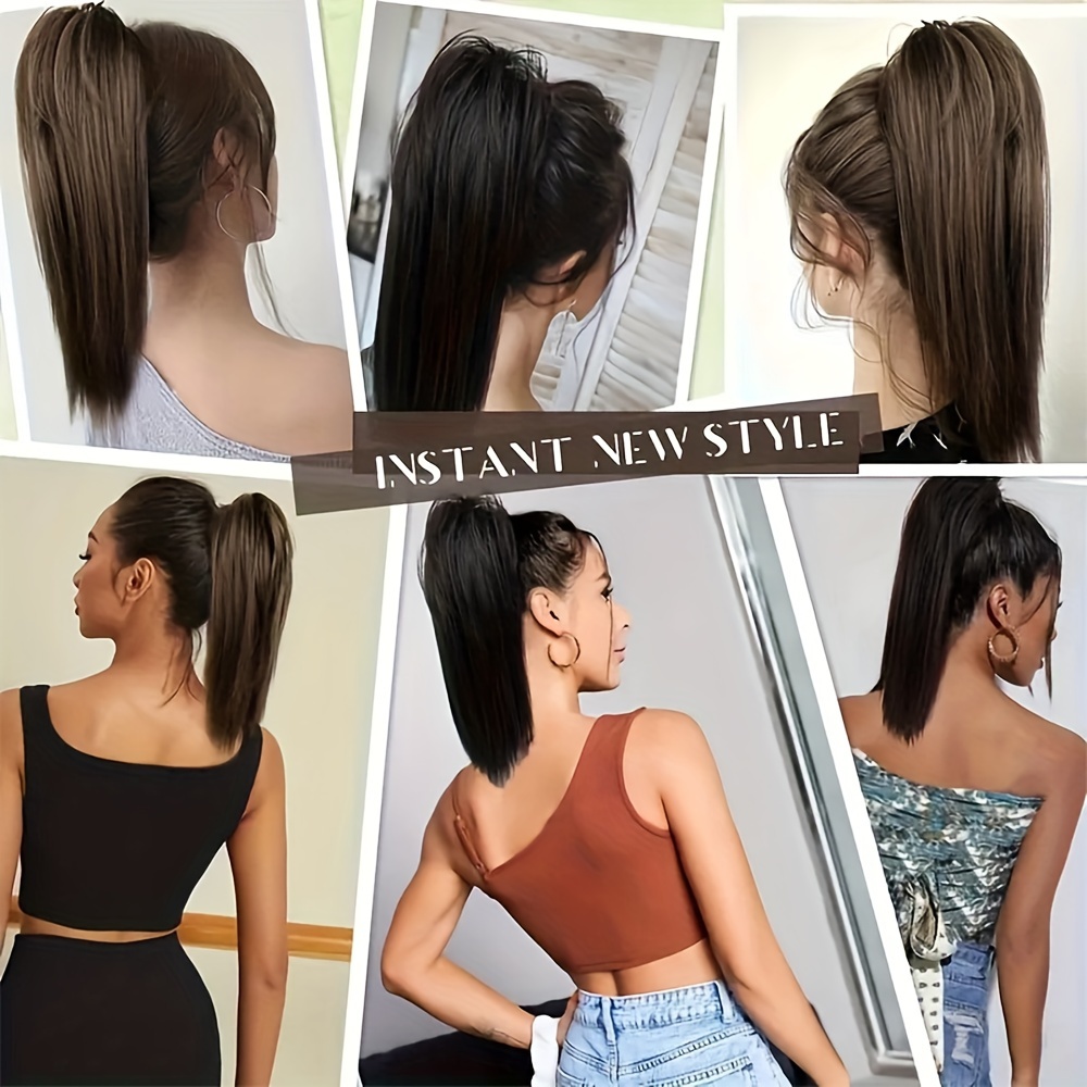   16inches messy short straight ponytail synthetic claw clip ponytail hair extensions claw clip messy hair bun hairpiece for women hair accessories halloween christmas details 4