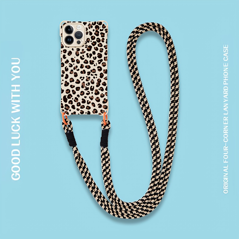 TEMU Phone Case - Trendy Protective Case With A Small Leopard Print, Featuring Shockproof Corners And A Lanyard For Convenience, Compatible With For