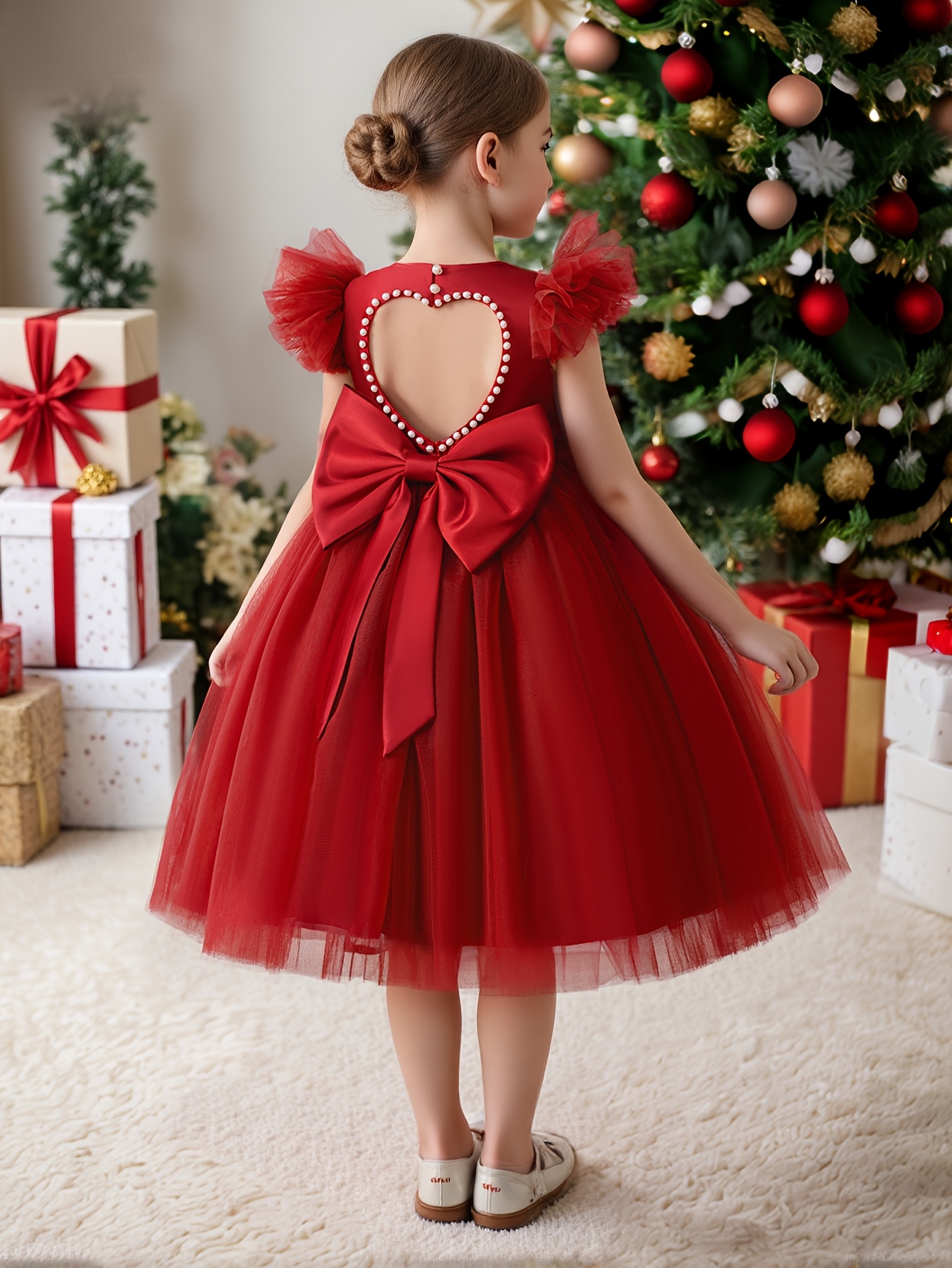 christmas dress with bow on back young girl wine red big merry SS26_SOLDES
