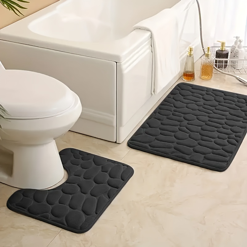 

Two-piece Pebble Memory Anti-slip Absorbent Bathroom Mat Simple Absorbent Toilet Floor Mat Soft And Comfortable