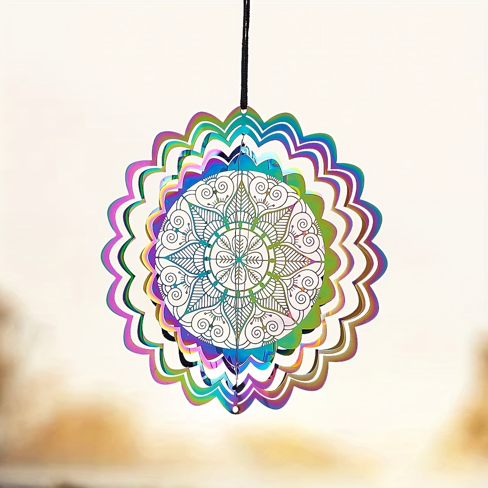 

Stainless Steel Mandala Wind Spinner - Gradient Rainbow Sun Catcher, 3d Hanging Garden Decor, Kinetic Wind Sculptures, Non-electric Whirligig, Reflective Bird Deterrent Outdoor Ornament