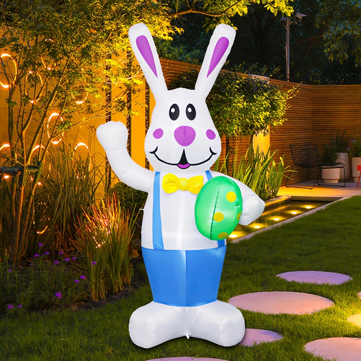 

Easter Inflatable Outdoor Decoration - 6-foot Bunny Holding Egg Model With Built-in Led Lights For Garden, Lawn, And Indoor Party Decor, , Inflatable