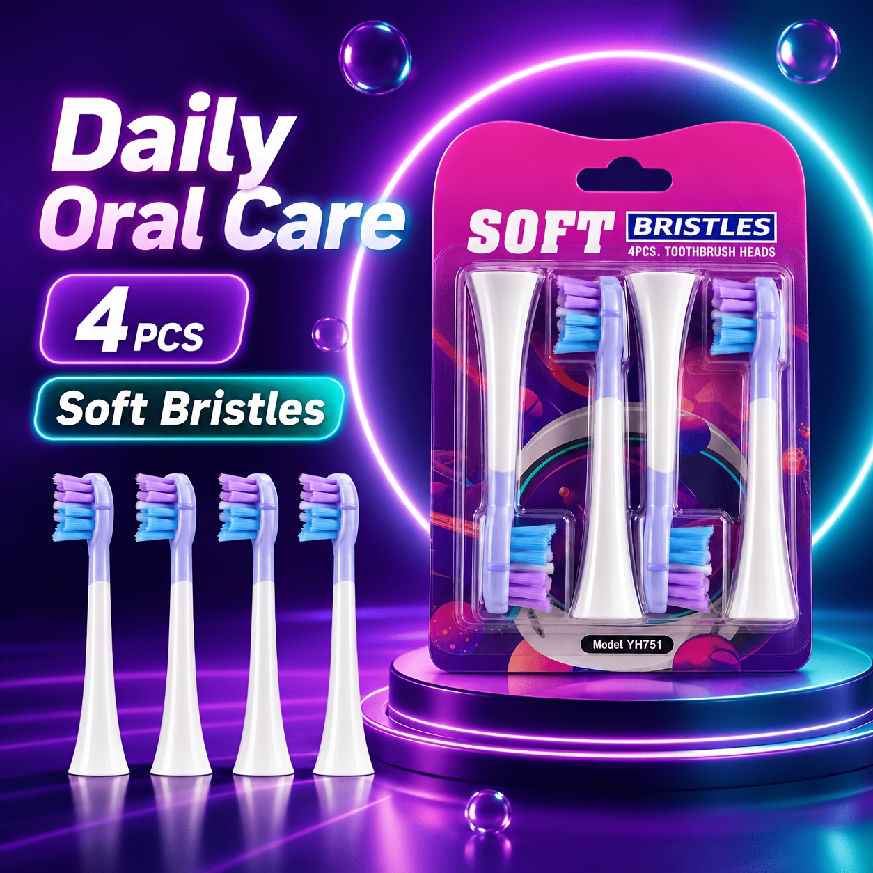 4-Pack Soft Bristle Electric Toothbrush Replacement Heads