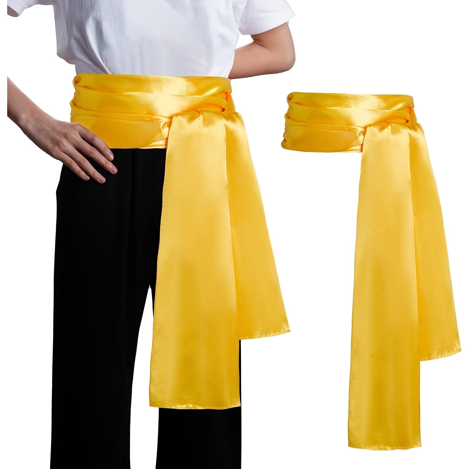 Image of Yellow Satin Pirate Sash Pirate For Men Women Large Sash Halloween Costume Waist Sash Forthepiratedressing Pirate Halloween Party Supply Cosplay Accessories Set