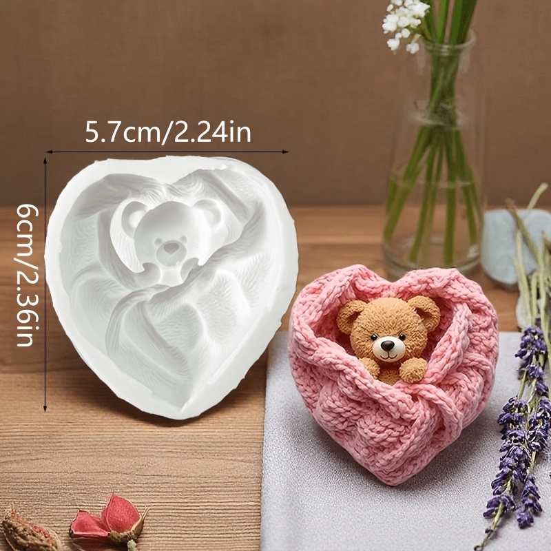 TEMU [Stampo in silicone di argilla] 1 pz Stampo in silicone per a forma di cuore, orsetto teddy, stile cartone animato, stampo a forma di animale,
