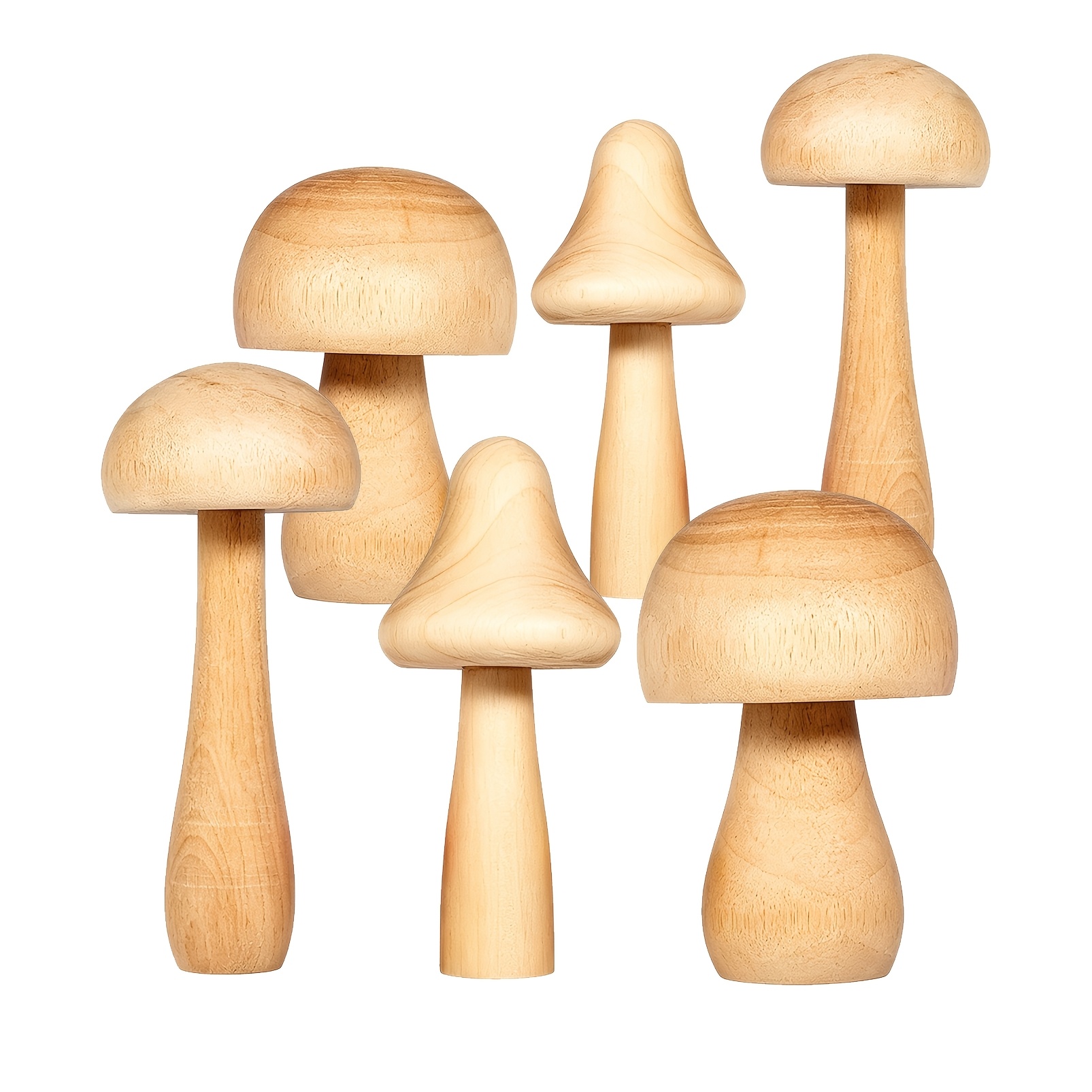 TEMU 6pcs Wooden Mushroom Decorative Ornaments, Rustic Style Tabletop Decor, Suitable For Bookshelves, Living Room, Bedroom, Office Desk And Home