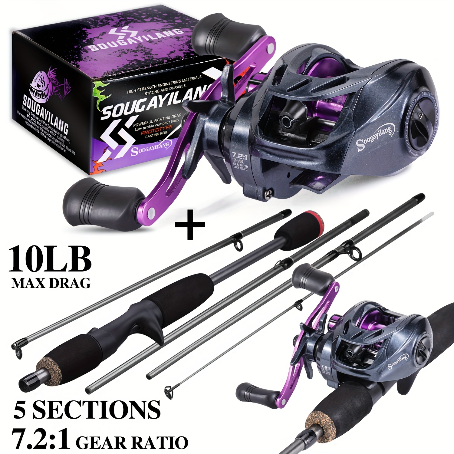

Sougayilang Fishing Rod And Reel Combo, Fishing Pole With Casting Reel, Baitcaster Combo, Superpolymer Handle