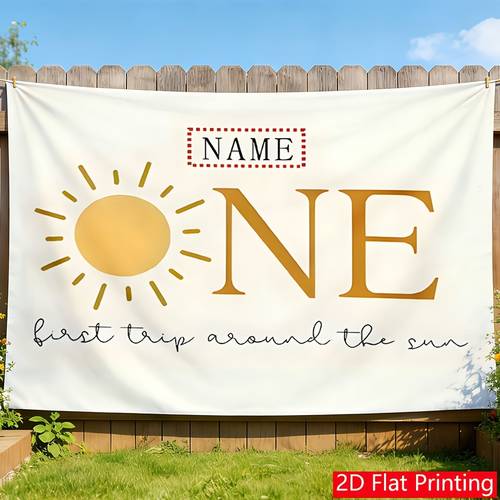 2d flat 2d flat printing custom name birthday background with echoing first trip around the sun romantic party banner personalized material for beautiful growth 2d flat