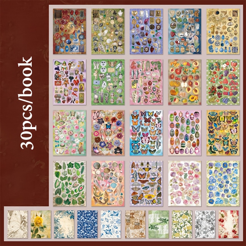 TEMU 1pc, Hardcover Sticker Book, Retro Creative Abstract Style Sticker Book, Plant Court Theme Pattern, Vibrant Colors And Exquisite Illustrations,