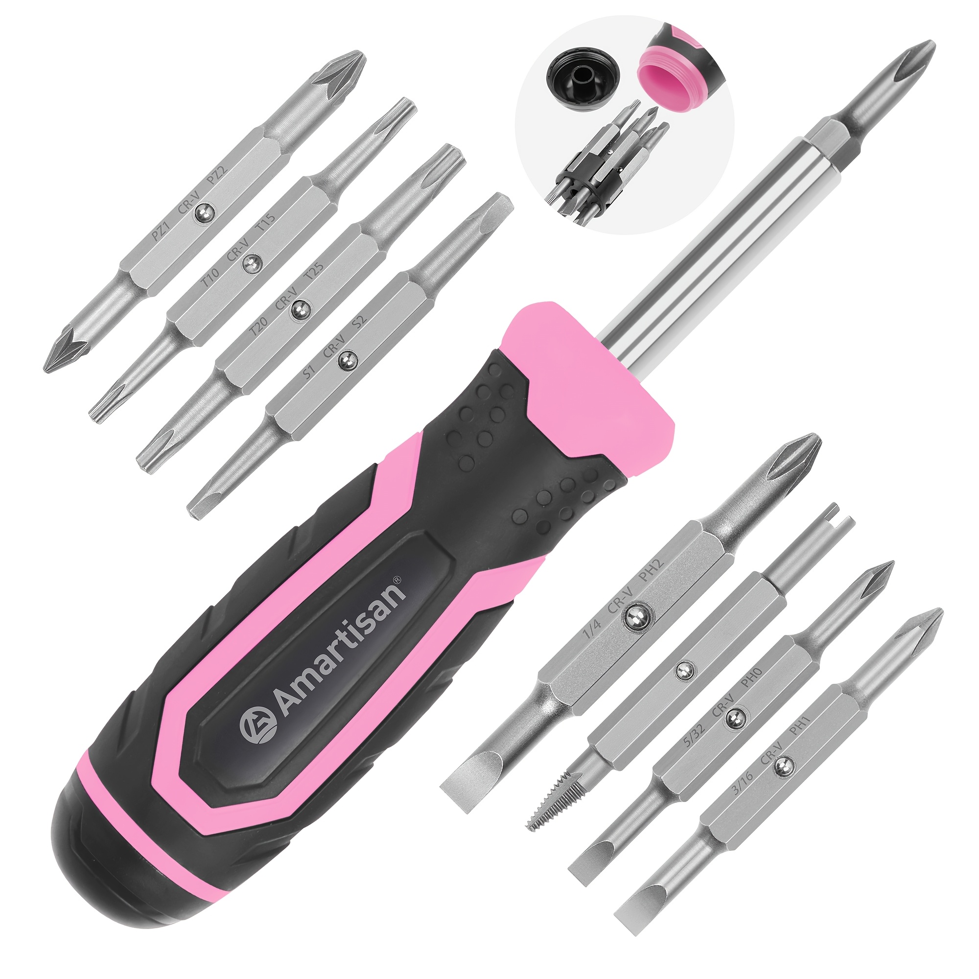 TEMU 18-in-1 Multifunctional Screwdriver Set, Integrated (pink), Portable Screwdriver, With Flat/phillips/slotted/torx/square Bits, 18 Types Of Bits