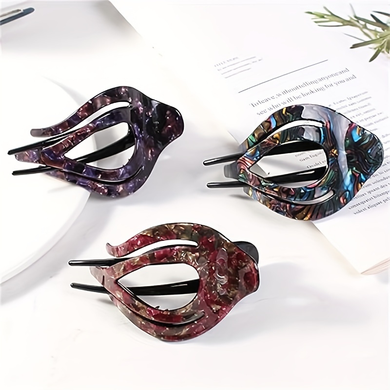 

3pcs Barrettes à Cheveux Française pour Femmes - Antidérapantes, Prise Forte, Accessoires de Mode en Acrylique Confortables avec Imprimés Uniques, Grande Taille pour Cheveux Épais