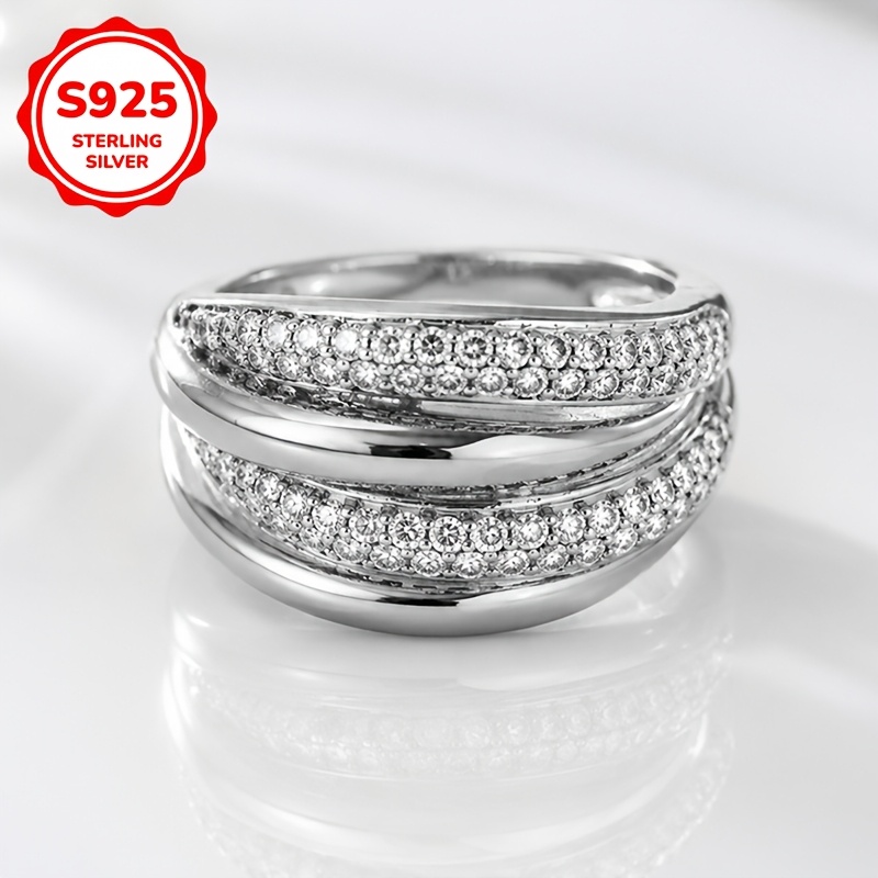 Women's Multi-Layered Interlaced Zirconia Wide-Faced Ring